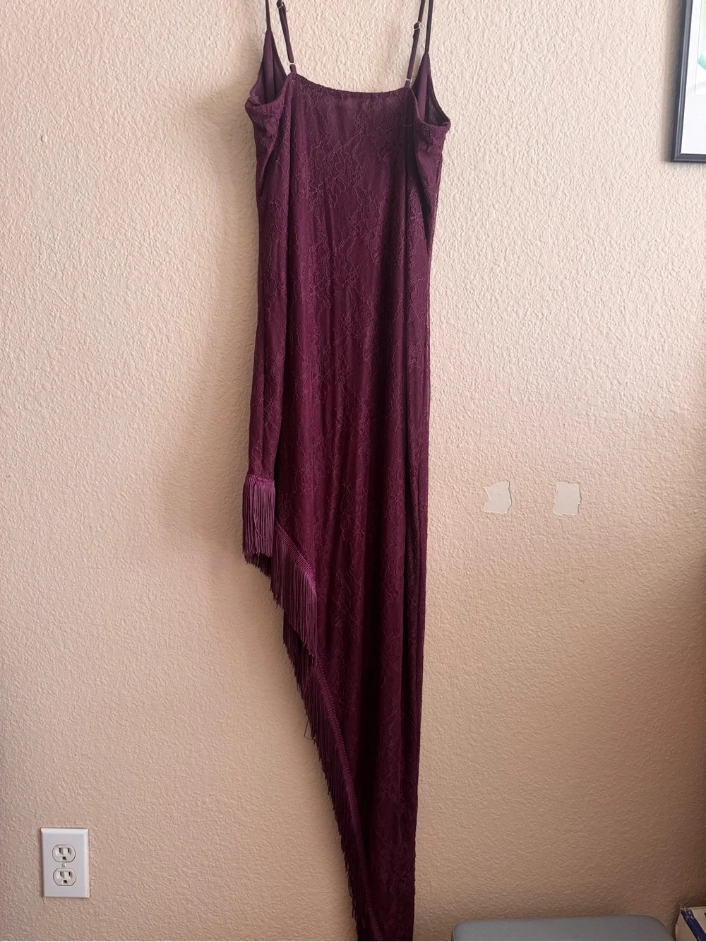 White Fox Boutique Asymmetrical Fringe Skirt in Plum
